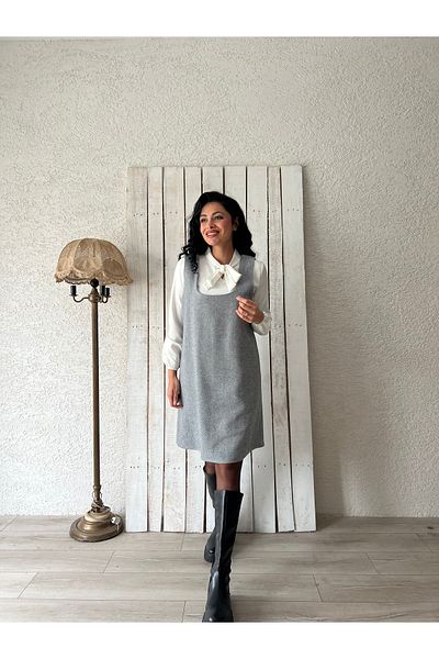 KÜÇÜĞÜM BUTİK Γκρι φόρεμα Gilet με σχέδιο ψαροκόκαλο
