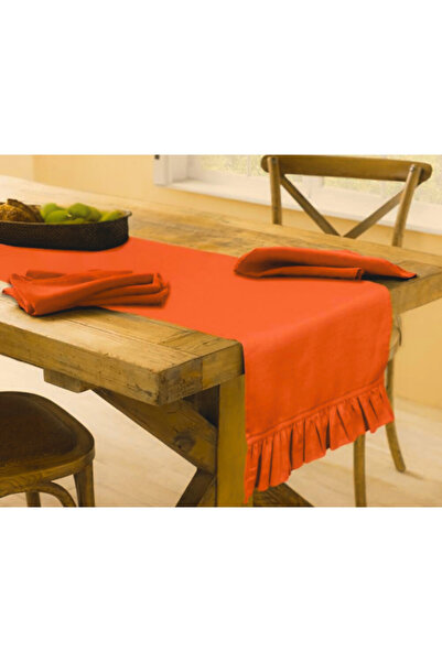 Bc Home Turuncu Fırfırlı Runner 40 x 140 cm Yumuşak Tuşeli ,Kadife Görünümlü, Bohem, İskandinav, Yılbaşı