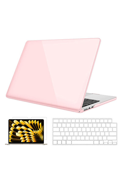 NovStrap Apple Macbook Air M3 - 13.6 بوصة A3113 حافظة لامعة + حافظة لوحة مفاتيح شفافة + فيلم