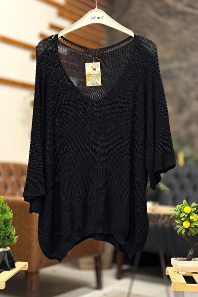 sahnemoda V Yaka Selanik Örgü Merserize Salaş Oversize Bluz