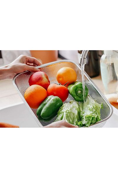 stilsenin34 30 cm Stainless Steel Strainer - Rectangular, for Pasta and Fruit Vegetable
