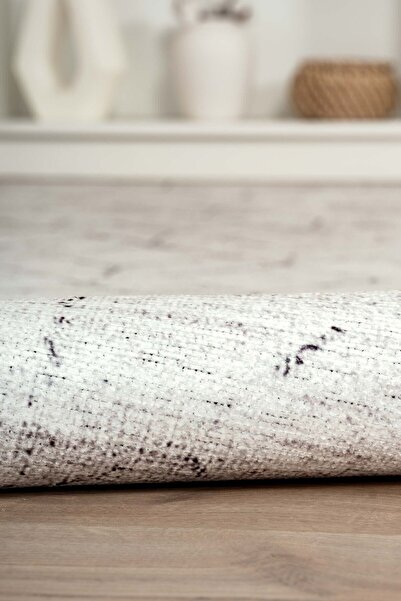 Serente Home Geometric Patterned Washable Non-Slip Base Gray Chenille Living Room Carpet 4052