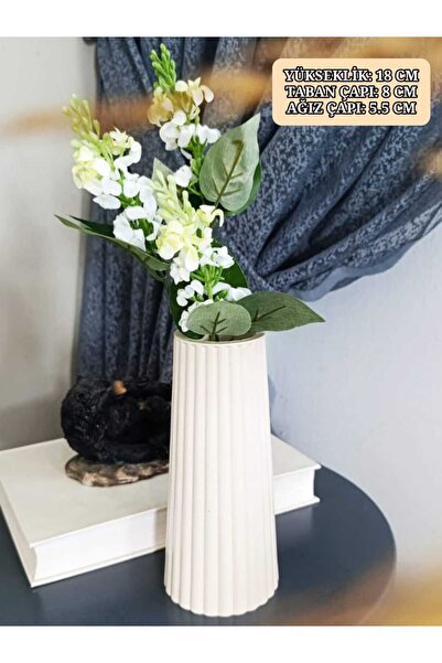 E.M.S AVM Vază înaltă, lungă, cu dungi, de culoare crem, în stil boem, în sti...