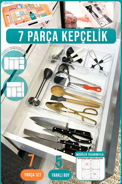 FİTHOME 7-Piece Modular Ladle Transparent Drawer Organizer