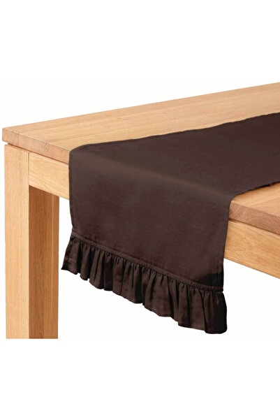 Bc Home Kahverengi Fırfırlı Runner 40 x 140 cm Yumuşak Tuşeli ,Kadife Görünümlü, Bohem, İskandinav, Yılbaşı