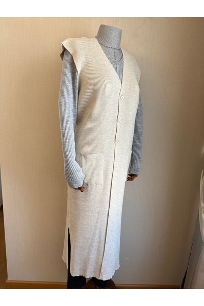 TEK Long Ribbed Knitwear Tunic Vest - Cream