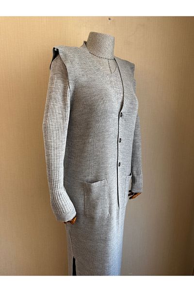 TEK Gray Knitwear Long Ribbed Tunic Vest