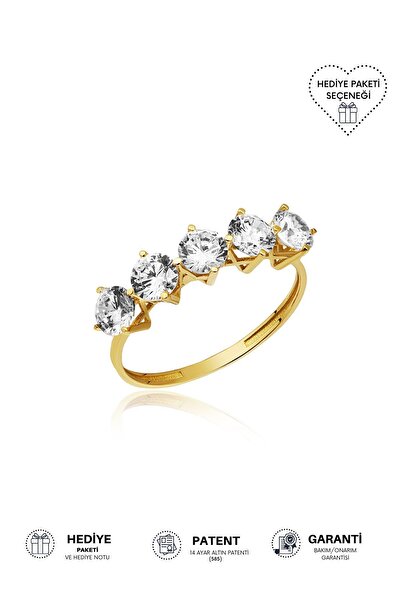 Altınkesesi 14 Ayar Altın Pırlanta Montür Zirkon Taşlı Beştaş Yüzük