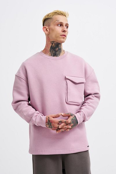 Machinist Ανδρικό φούτερ με τσέπες Crew Neck Basic Super Oversize Dirty Pink