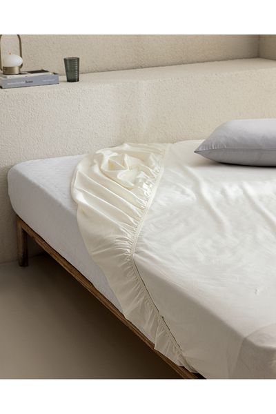Madame Coco Manon Double Ecru Bed Sheet - 100% Cotton, Ranforce Elastic