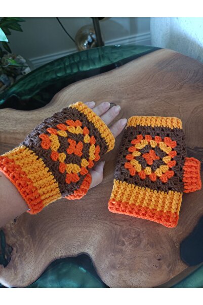 Handmade Tığ işi, motifli, örgü, parmaksız eldiven