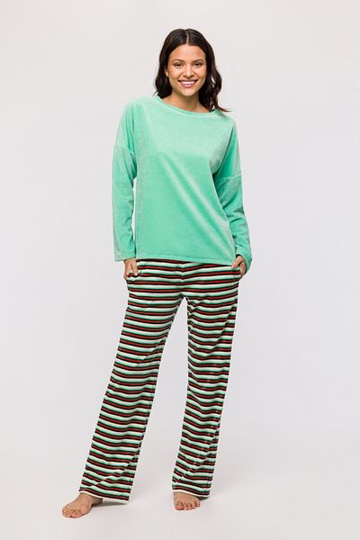 Woody Pijama de damă din catifea-bik - 718-neptune Green