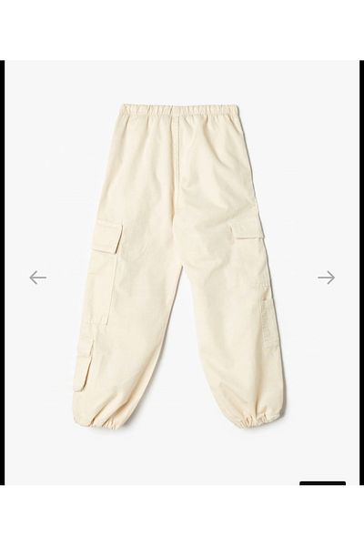Hzmis Unisex Ecru Cargo Pocket Wide Leg Parachute Trousers