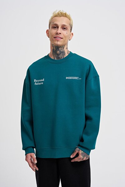 Machinist Ανδρικό φούτερ Smoking Kill με τύπωμα oversized Petrol Green