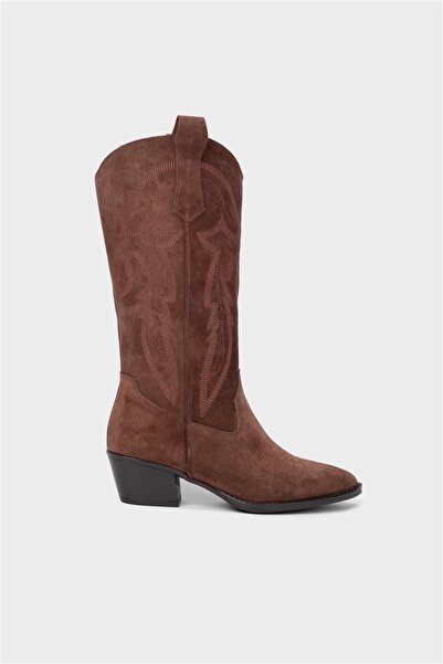 Milaura KADIN  KAHVE İŞLEMELİ SÜET HAKİKİ DERİ KOVBOY ÇİZME 20412