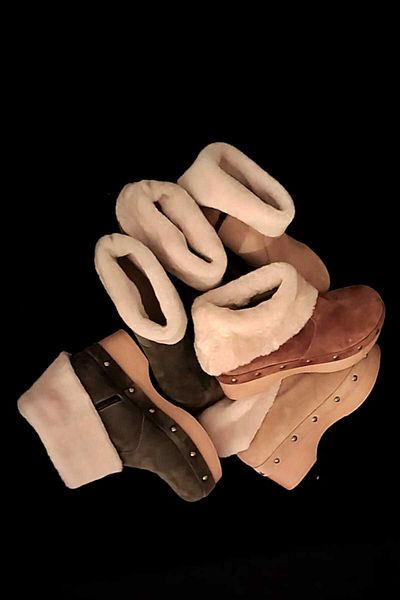 MaisonStanbul Natural Suede Shearling Sabo Boots