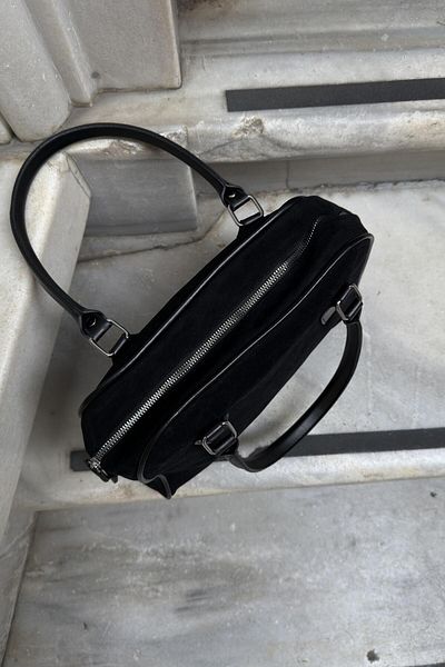 LEONAS Suede Basic Look Women's Hand and Shoulder Bag Elsa Black