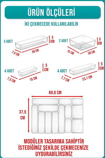 FİTHOME 13-Piece Modular Cutlery and Drawer Organizer Clear Organizer Two Drawer Can Be Used