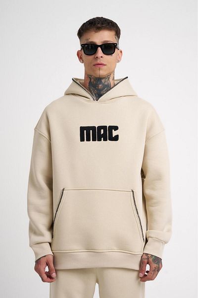 Machinist Hanorac oversize pentru bărbați, brodat Mac, bej deschis