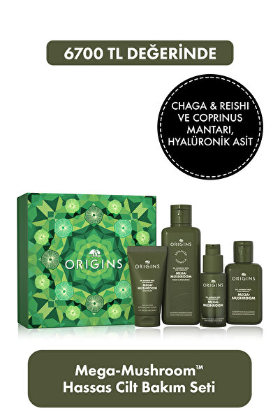 Origins Mega-Mushroom Hassas Cilt Bakım Seti - Losyon 200ml, Serum 30ml, Jel ...