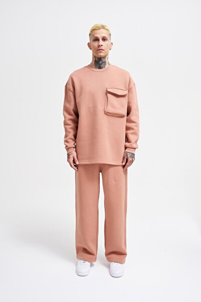 Machinist Erkek Cepli Bisiklet Yaka Basic Super Oversize Bakır Sweatshirt