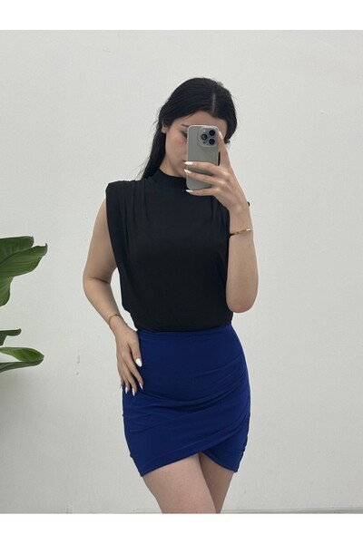 Modamorfo Zero Sleeve Padded Sandy Blouse -Black