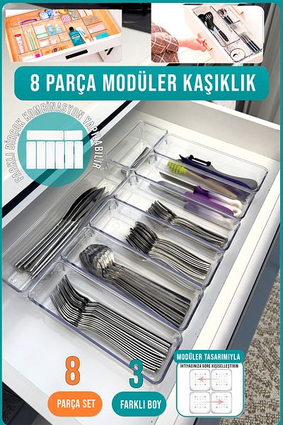 FİTHOME 8 Pieces Modular Cutlery Holder Spoon Organizer Organizer Drawer Inside Organizer