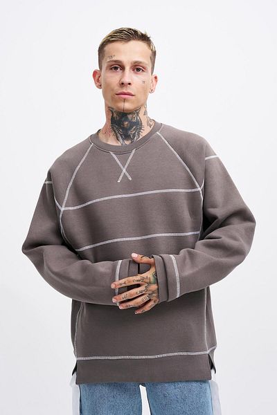 Machinist Ανδρική λεπτομέρεια ραφής Oversize φούτερ από ανθρακί