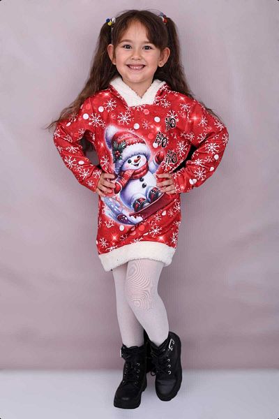Urz Kids Red Girls' New Year's Themed Tunic Dress Girls' Christmas Outfit Christmas Outfit