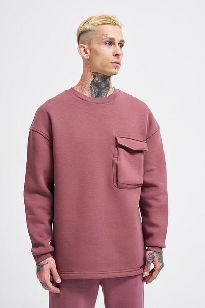 Machinist Ανδρικό φούτερ με λαιμόκοψη με τσέπες Basic Super Oversize Claret Red