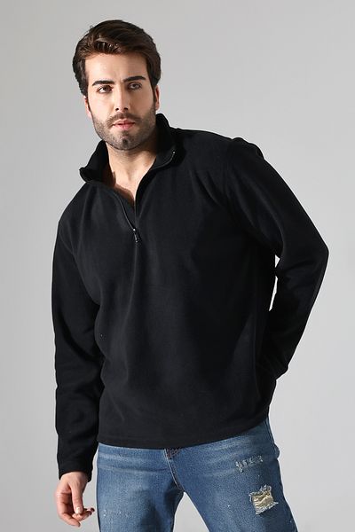 Endies Men's Standard Fit Zip-Up Stand Collar Cold-Proof Fleece Comfortable Fit No Pilling 21855 Black