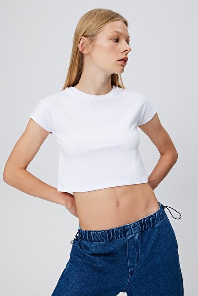 BABOKAH Elastanlı Koton Basic Crop T-shirt