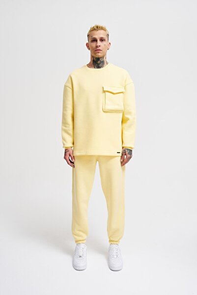 Machinist Чоловічий светр з кишенями, коміром-стійкою, базовий, супер-оверсайз, жовтий