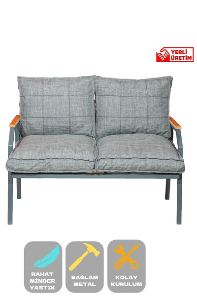 UFUK HOME İkili Koltuk Bahçe Mobilyası Bahçe Takımı Metal Balkon Takımı Çay Seti