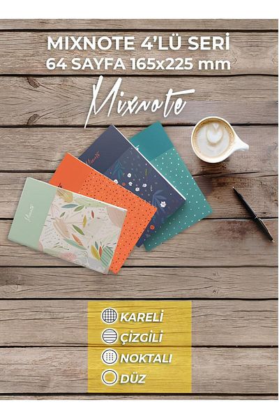 Turuncu Beyaz Set de 4 caiete cu model 64 Saya