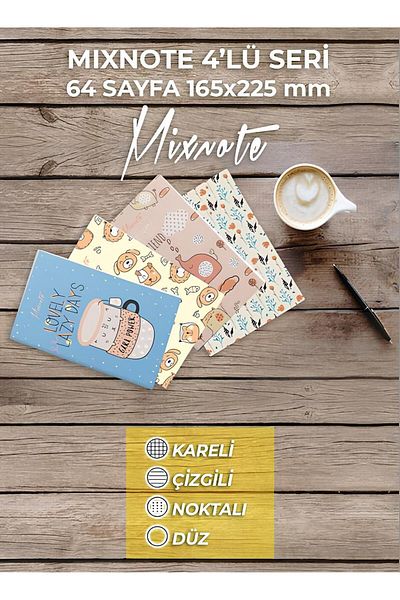 Turuncu Beyaz 64 Number Patterned Notebook Set of 4