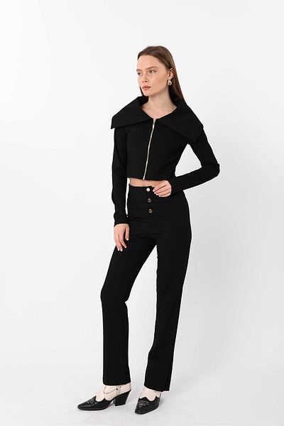 misigo PULOVER CROP CU GULER LAR CU FERMOAR NEGRU