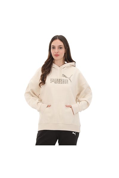 Puma 681492 -87 Puma Ess+ Дамски суичър с качулка - Животински принт, суичър в кремав цвят