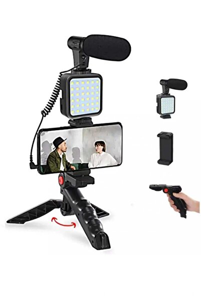 Everest Grup Video Making Kit Mikrofon Led Işık Mini Tripod Için Telefon Vlog...