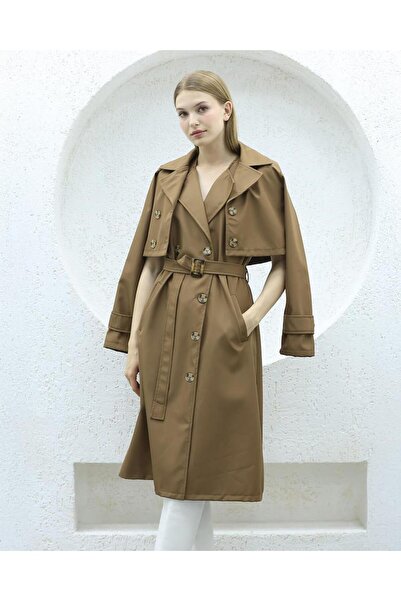 QUBERZ İkli Su Geçirmez Bondit Trençkot Kahverengi