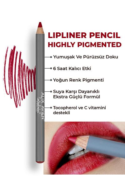 Alix Avien 15 Berry Red Lipliner Pencil - Moisturizing Lip Liner Long-Lasting Non-Dispersion