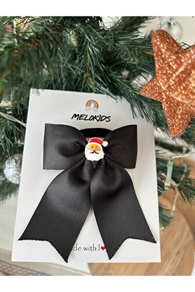 MeloKids مشبك شعر بشريط مطاطي على شكل سانتا باللون الأسود