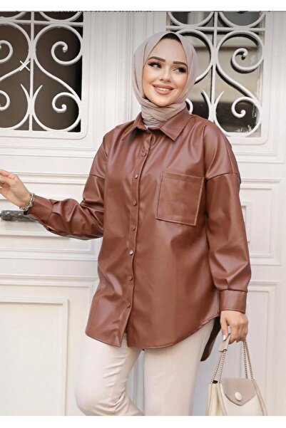 hamza gümüş cepli deri gömlek