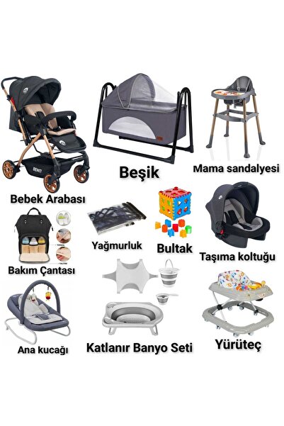 4KİDS 13 Parça Bebek Çeyiz Seti Çift Yön Bebek Arabası Beşik Puset Ana Kucağı...