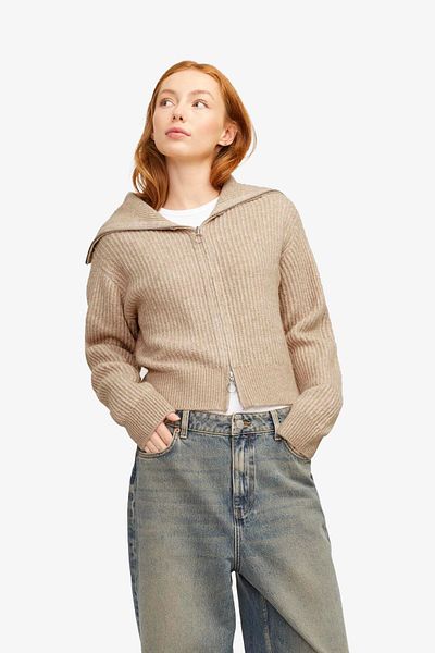 JJXX Women's Beige Cardigan - Jxgılly Diverse, Zip-Up, Peyote 12255361