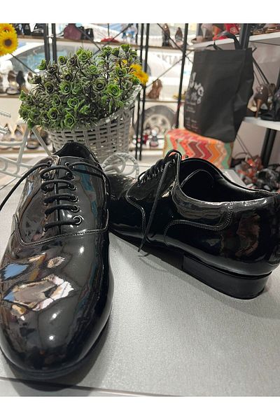 SUNA Men's Black Patent Leather Inside Leather Lined Dance Shoes