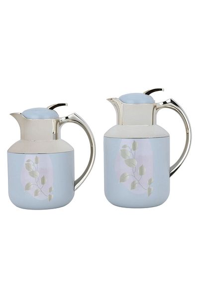 Alsaif Gallery Florya Pro Thermos Set, Light Gray, Floral Pattern, And Gold, 2 Pieces