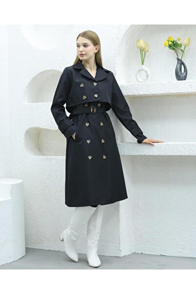 QUBERZ Μαύρη αδιάβροχη καμπαρντίνα Bondit - Διπλή