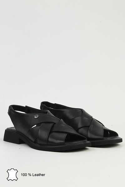 Pierre Cardin Μαύρα γυναικεία δερμάτινα σανδάλια PCK-5051