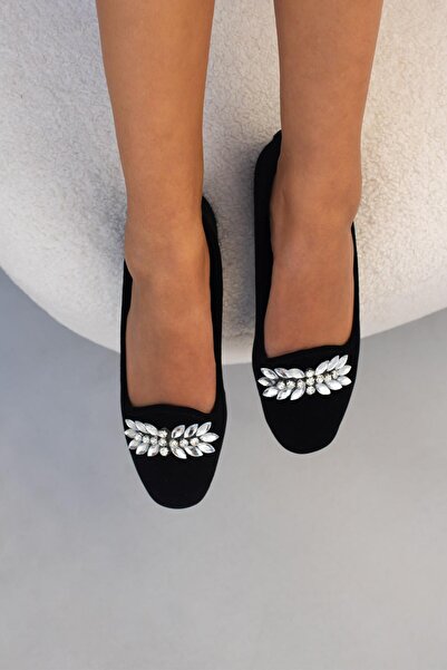 Beyond Γυναικείες Μαύρες Πέτρινες Λεπτομερείς Βελούδινες Μπαλαρίνες 1cm Byndshr03